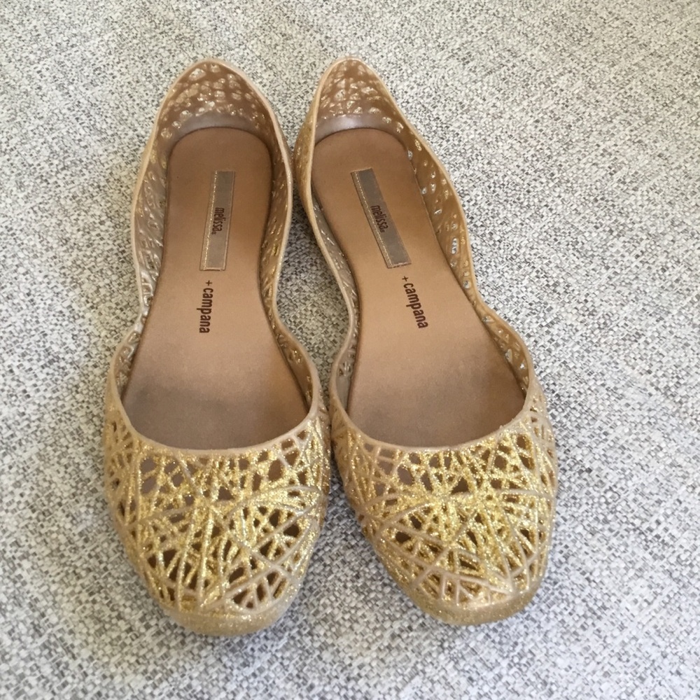 Melissa Gold Glitter Cutout Jelly Flats